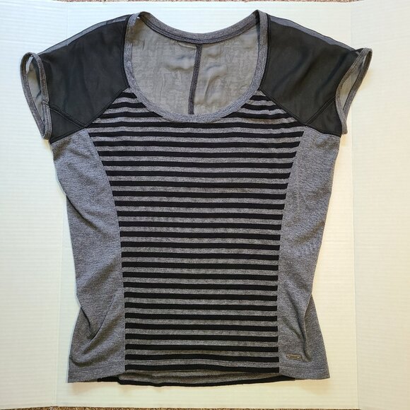 Y2K Guess Sheer Back Tee Grey/Black Stripes Short Sleeve Size S - Picture 1 of 5